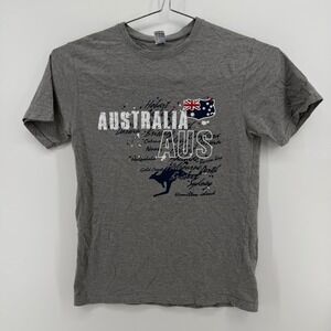 Australia Souvenir T-Shirt Mens L Gray Graphic Cotton Kangaroo City List